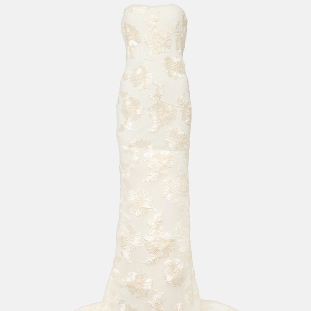 Rotate Bridal Alberty floral-appliqué mesh gown